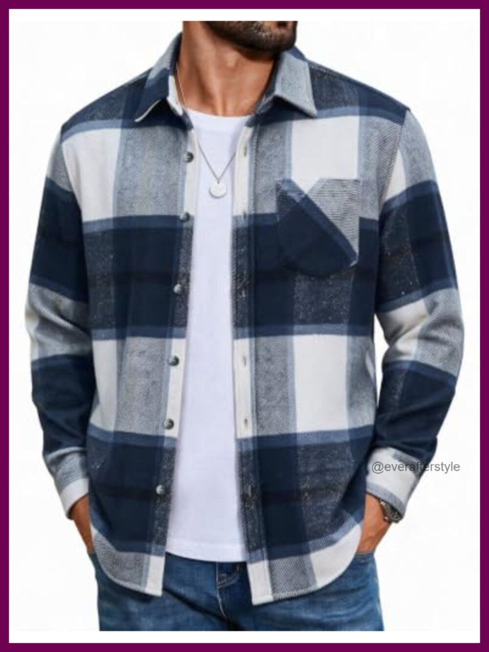 Men's Flannel Shirt Jacket Long Sleeve Plaid Button Down Shacket